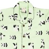CASA DE NEENEE Panda Mint green Cotton Notched Pyjama Set, 3-4 Yrs