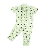 CASA DE NEENEE Panda Mint green Cotton Notched Half sleeves Pyjama Set, 5-6 Yrs