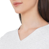 CASA DE NEENEE V-neck Light Grey Half Sleeves T-shirt with Red Masterd stripes printed Pyjama Set, S